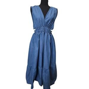 Speed Limit Blue Denim Jean Cutout Fit & Flared Dress 
Sz L